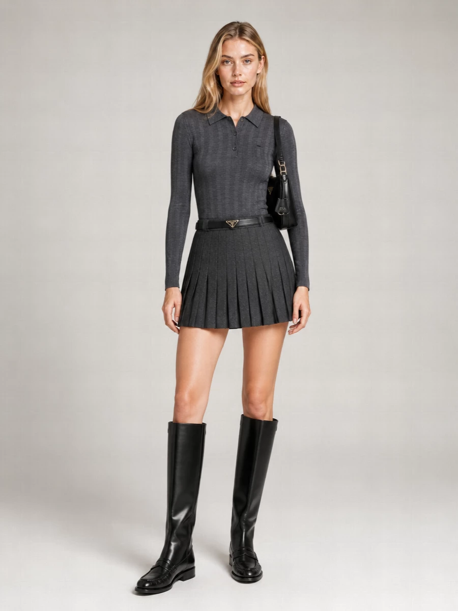 Prada wool cashmere pleated mini skirt