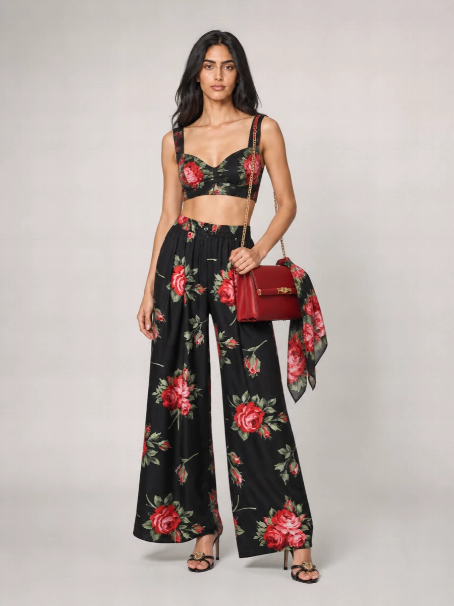Dolce&Gabbana Silk Floral-Print Wide-Leg Trousers