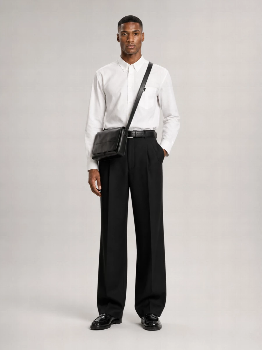 Ami Paris Virgin Wool High-Rise Wide-Leg Tailored Trousers