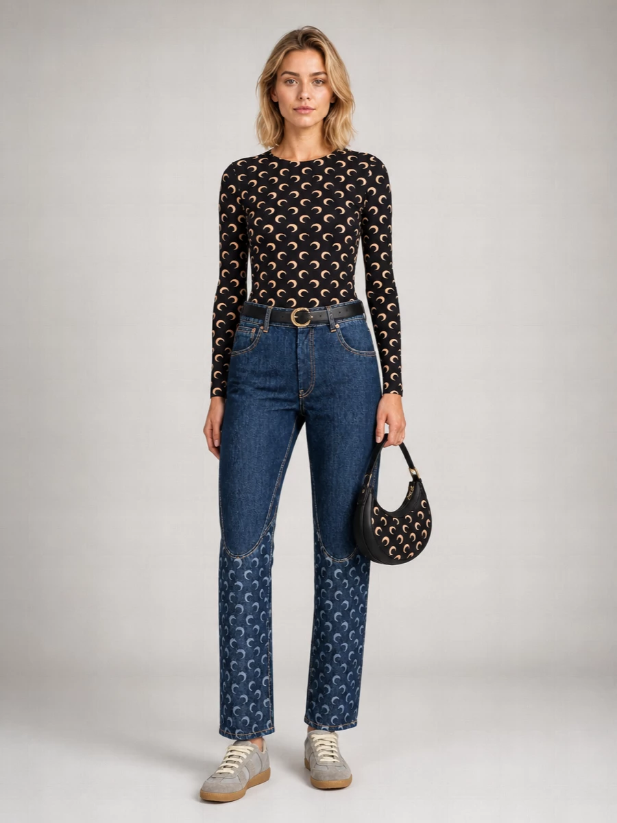 Marine Serre printed slim-fit long-sleeve jersey top