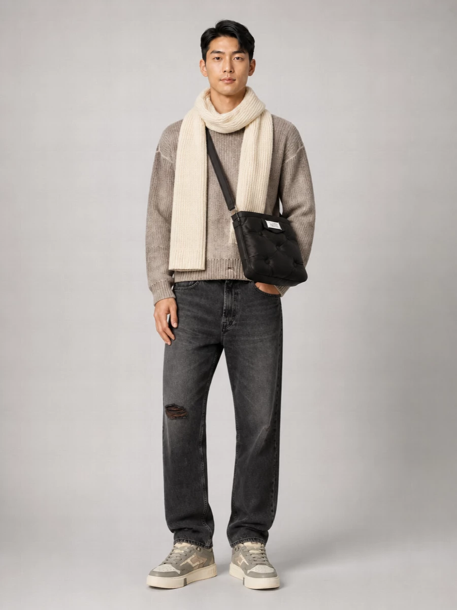 Represent Wool Reversible Distressed Ribbed Knit Jumper