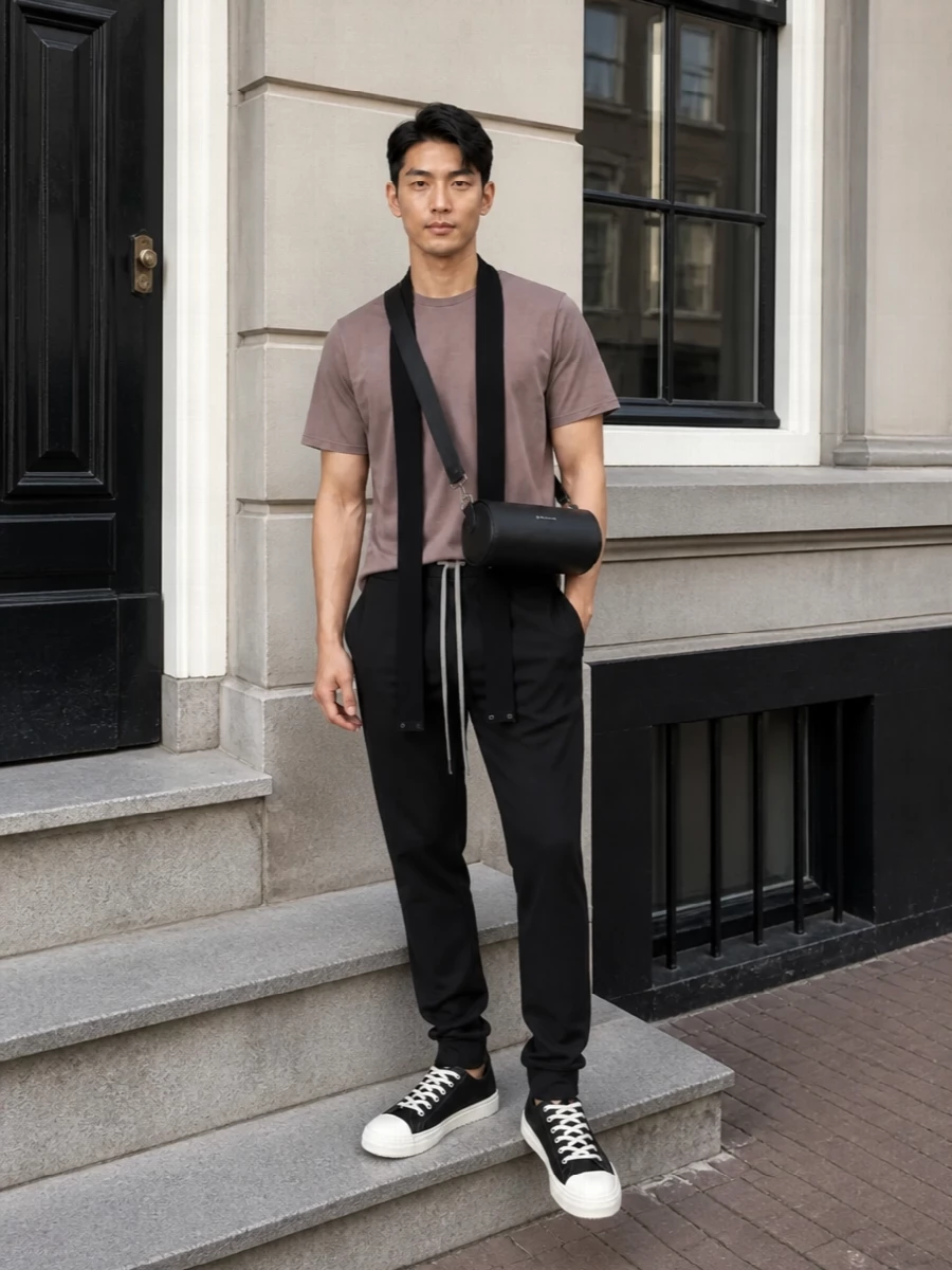 Rick owens drkshdw mauve tee black tapered pants