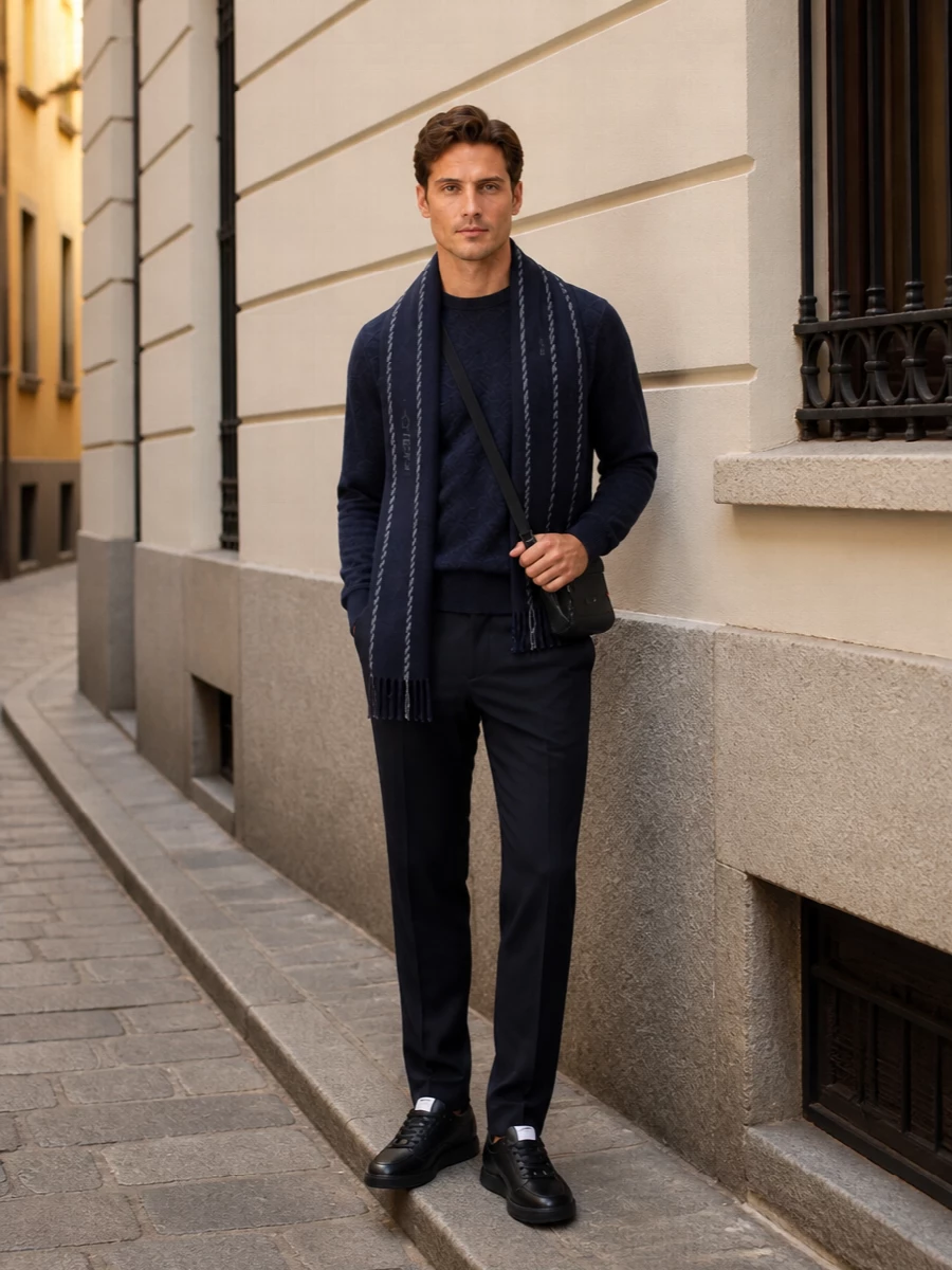 Givenchy navy sweater tailored trousers sneakers