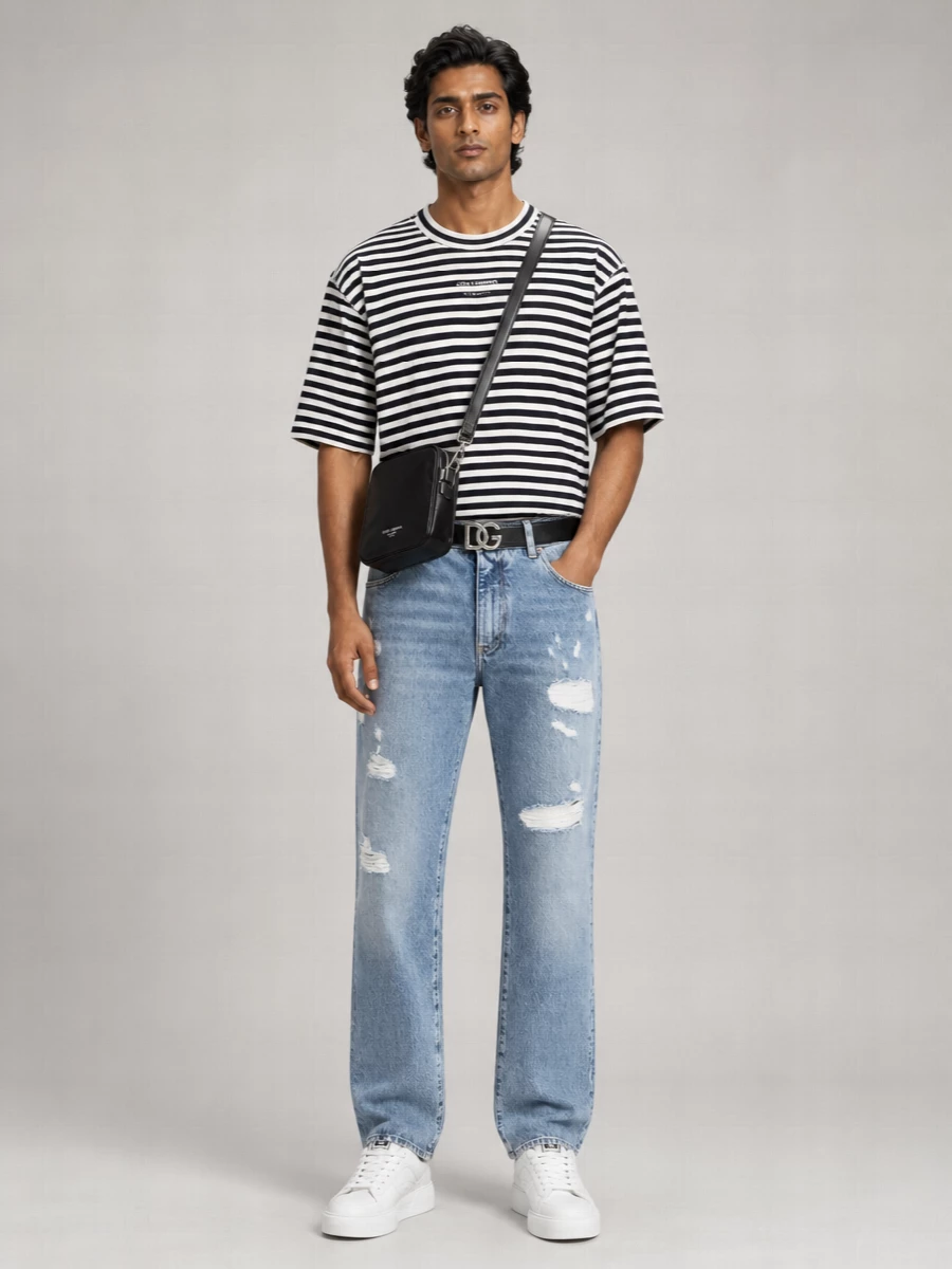 Dolce&Gabbana Destroyed Denim Straight-Leg Jeans