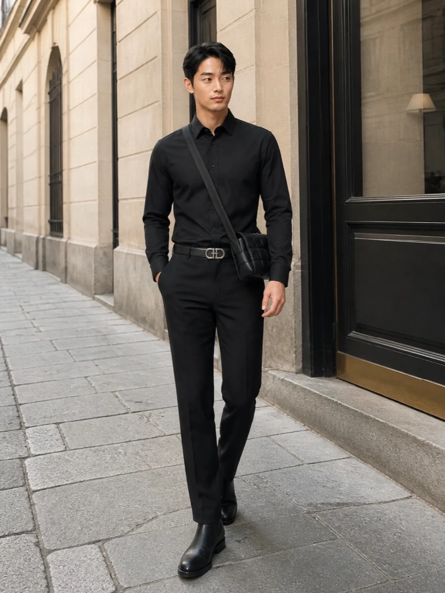Fendi black shirt trousers monochrome outfit