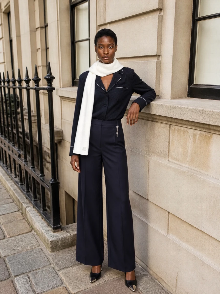 Off white shirt prada wide leg trousers outfit