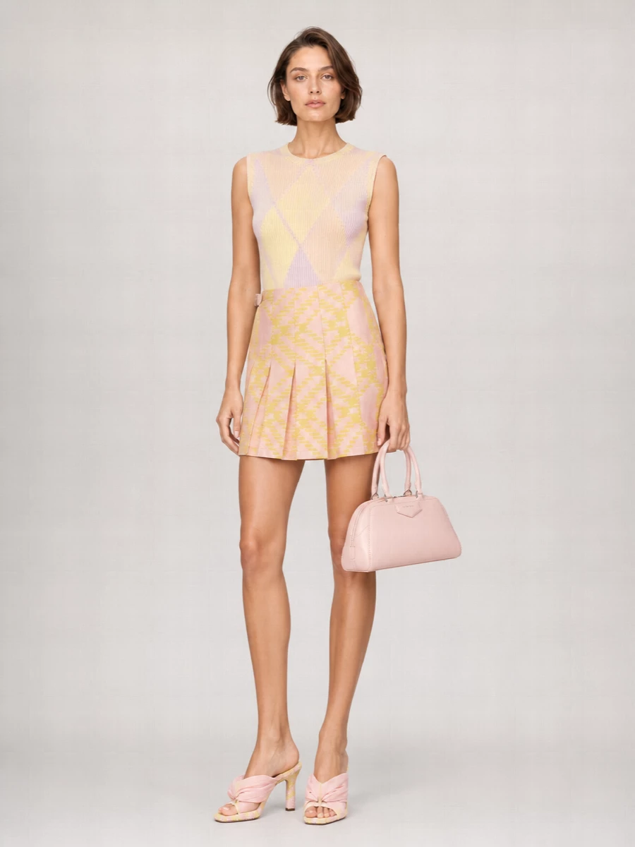 Burberry Silk-Blend Checked Pleated Mini Skirt