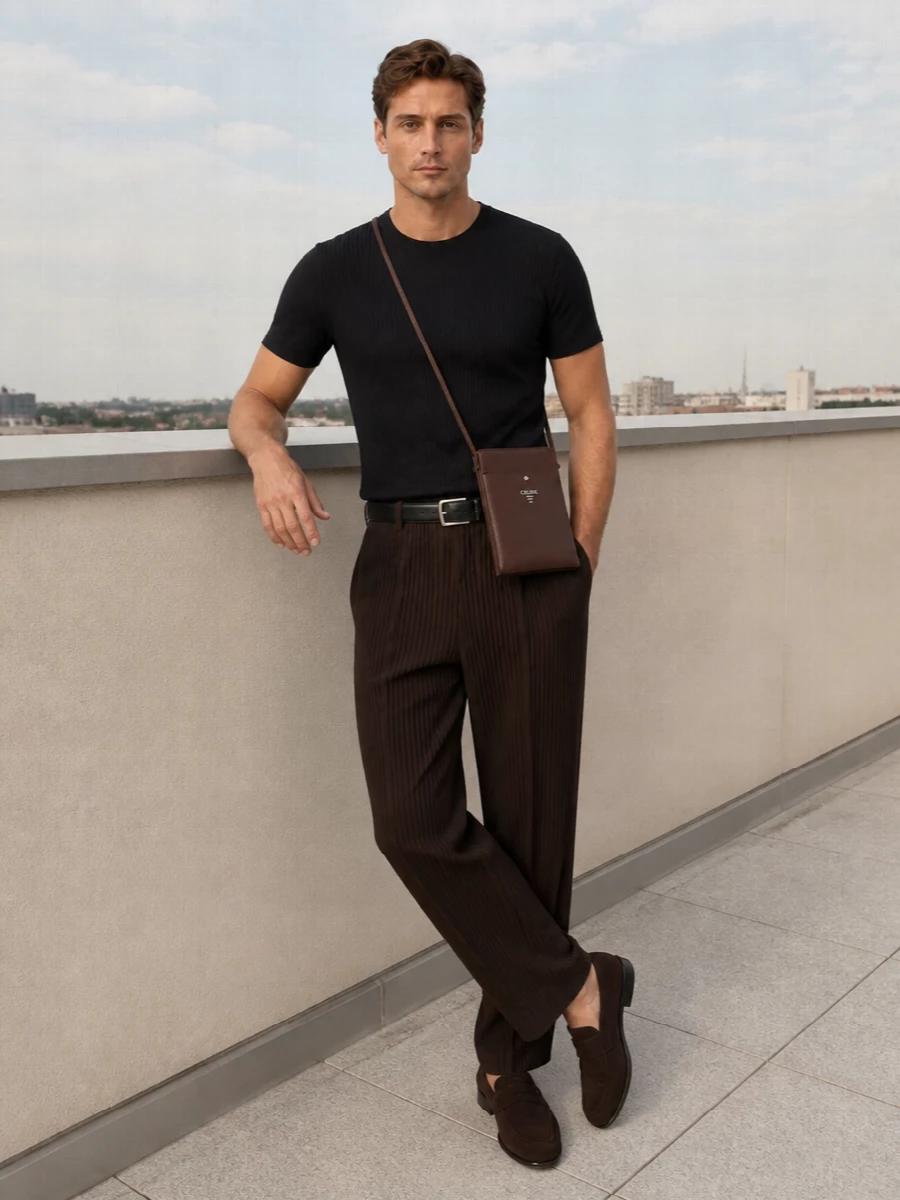 Issey miyake pleated trousers prada suede loafers