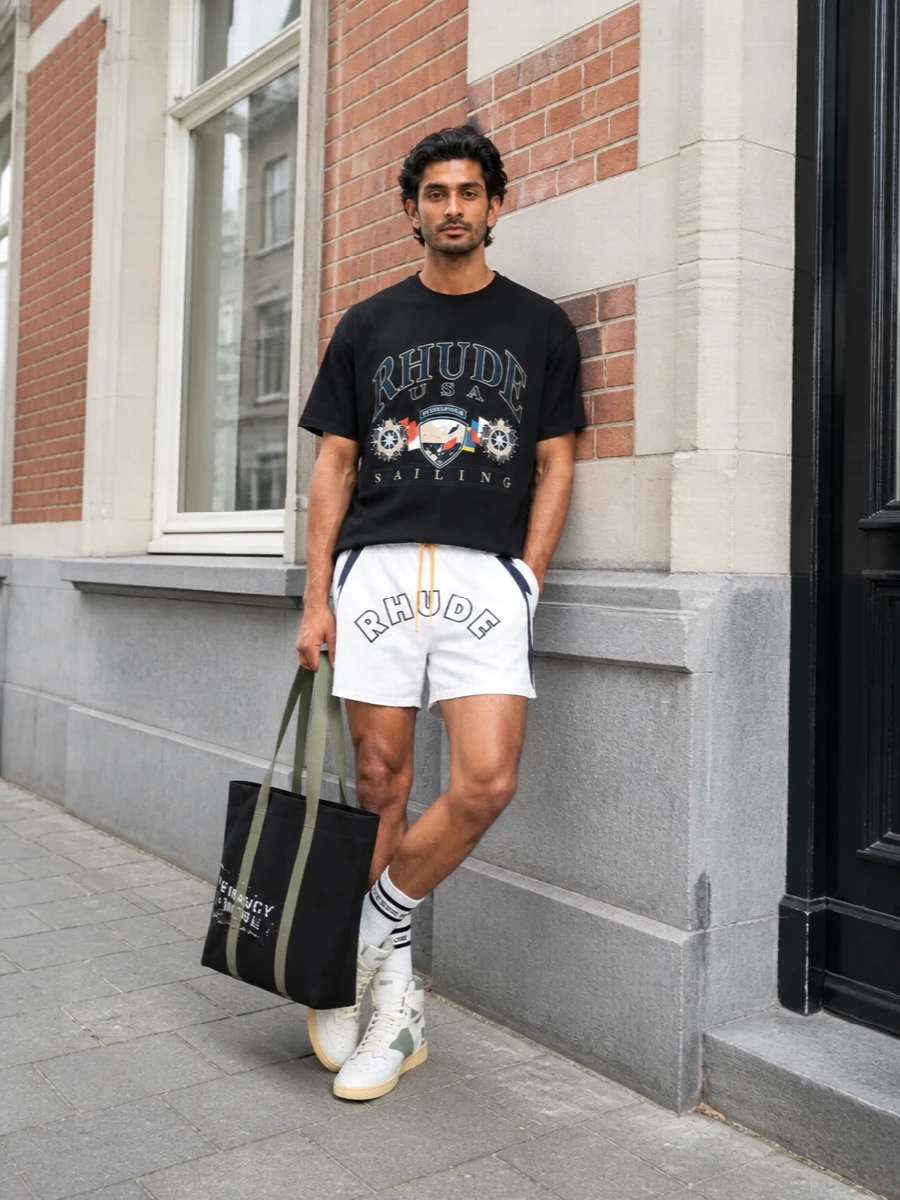 Rhude sailing tee logo shorts sneakers