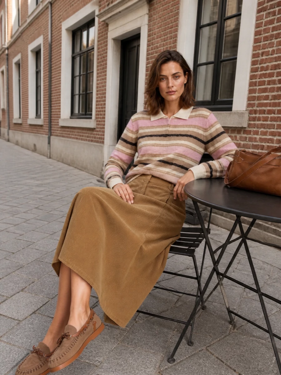 Guest in residence rugby knit camel corduroy skirt