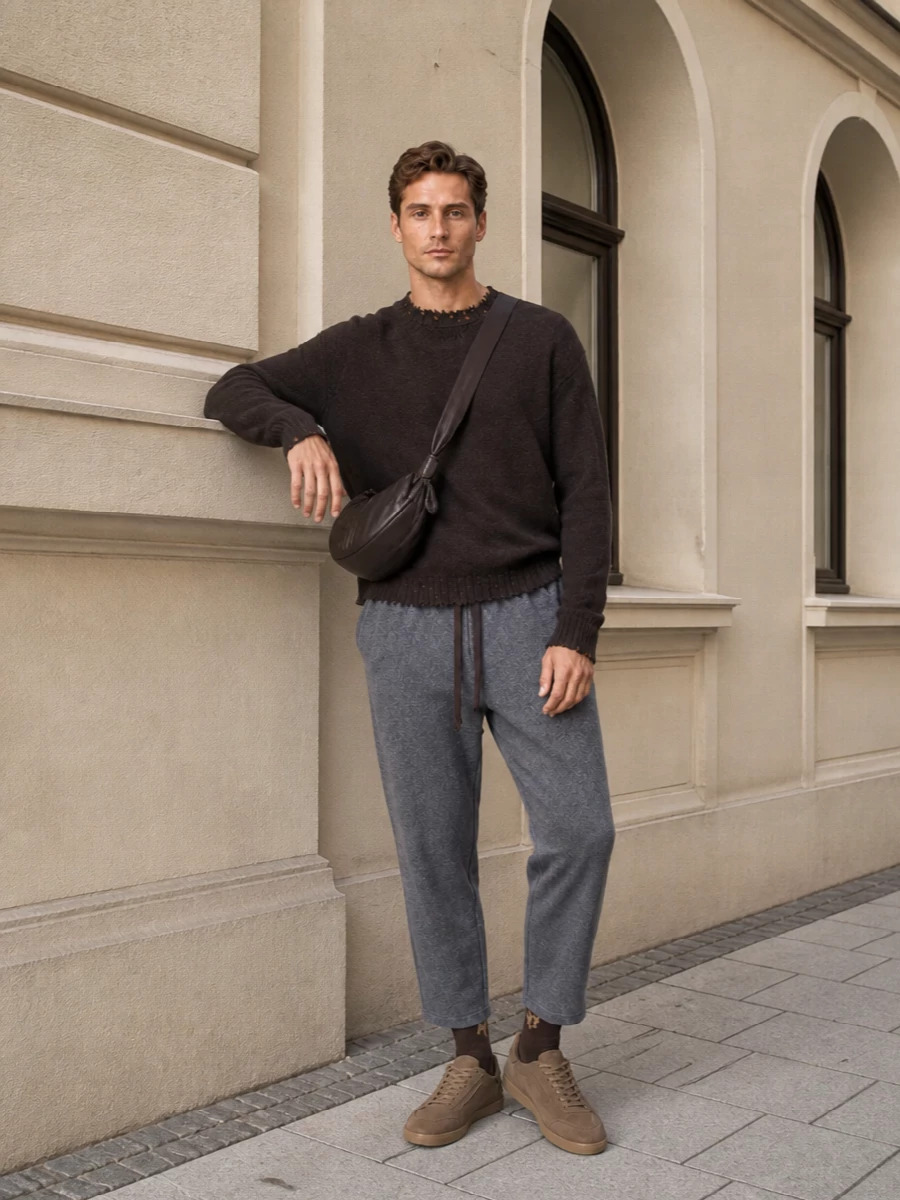 Uma wang grey drawstring trousers brown knit