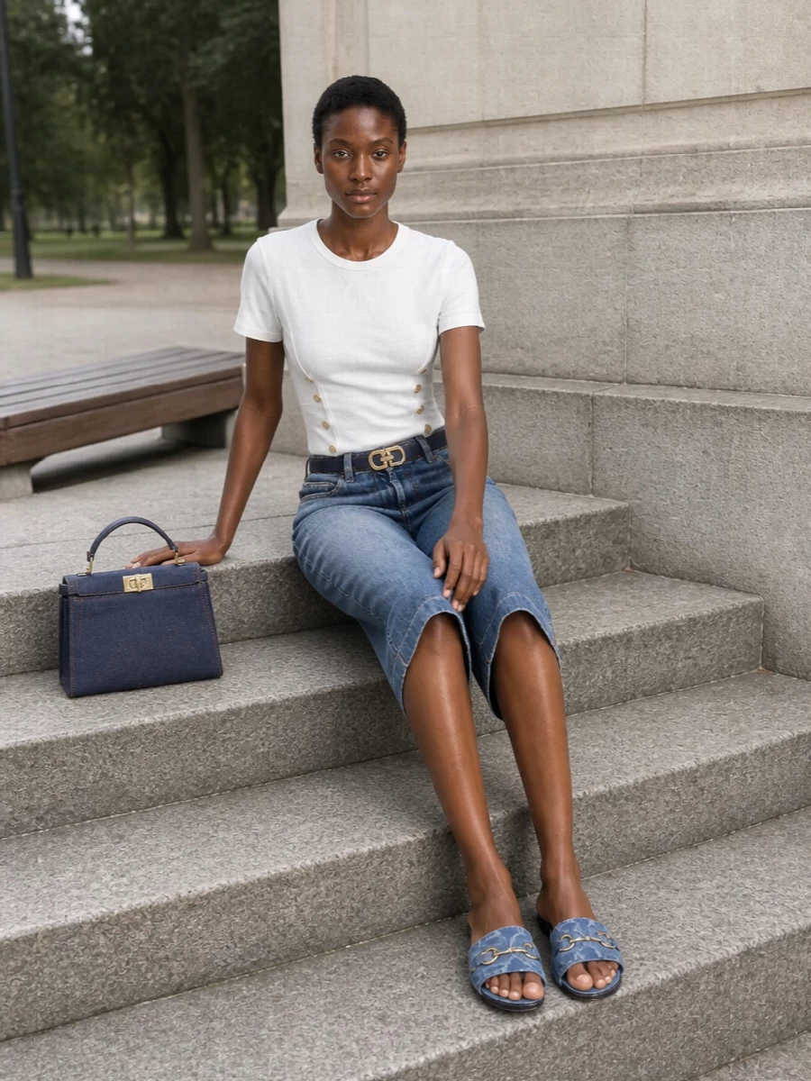 Elisabetta franchi bermuda white tee fendi bag
