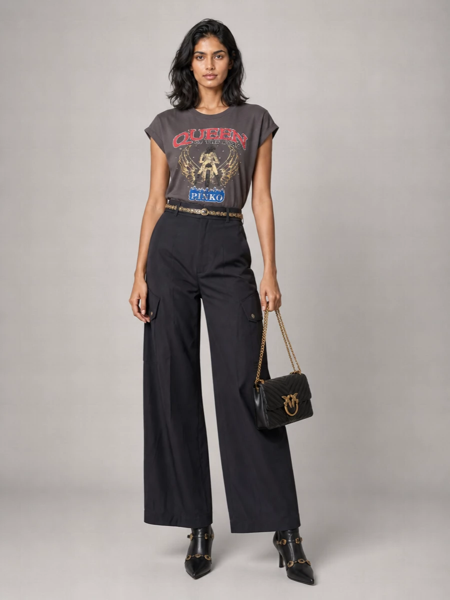 Pinko Crystal Embellished Graphic Print Cotton T-Shirt