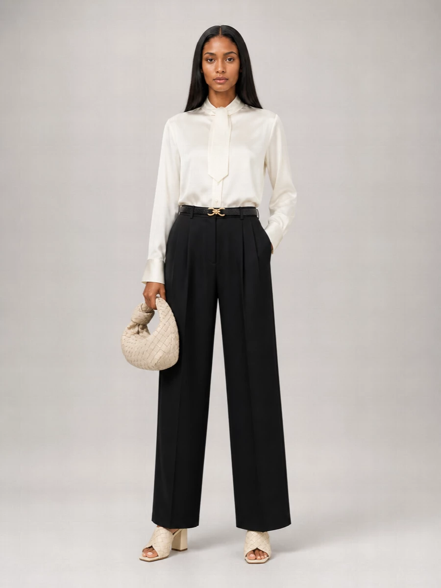 Bottega Veneta Silk Oversized Long-Sleeve Tie-Neck Shirt