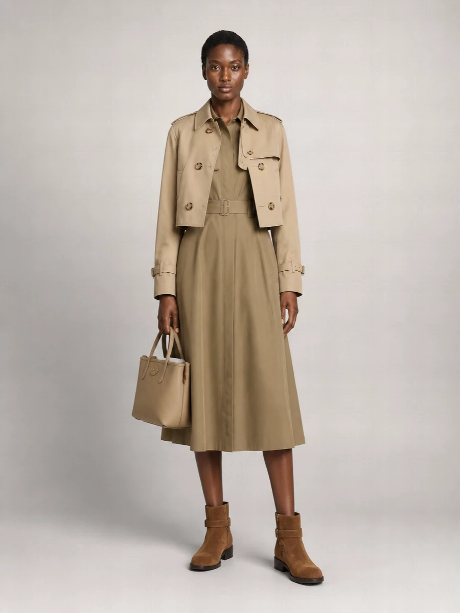 Burberry Gabardine Cropped Double-Breasted Trench Jacket