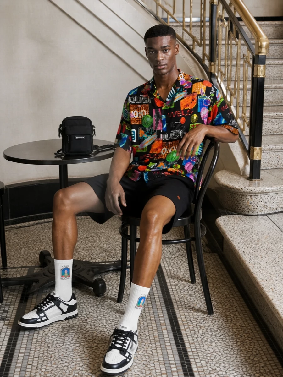 Ambush graphic shirt black shorts amiri sneakers