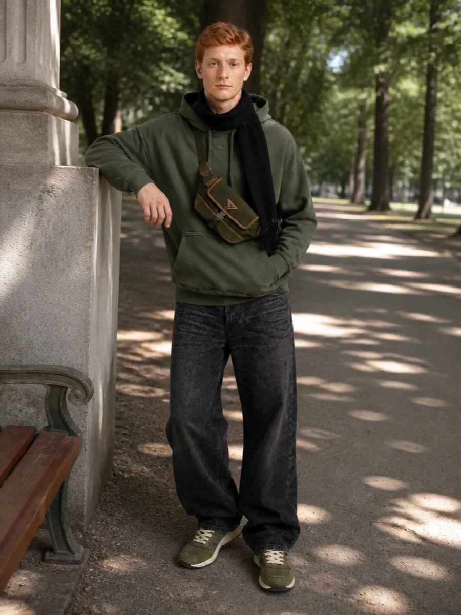 Diesel hoodie wide leg jeans golden goose sneakers