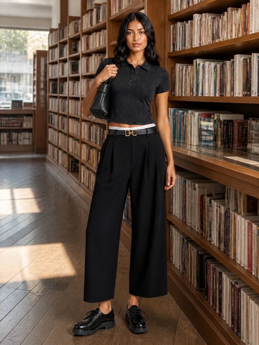 Alexander wang peplum polo cropped wide leg trouser