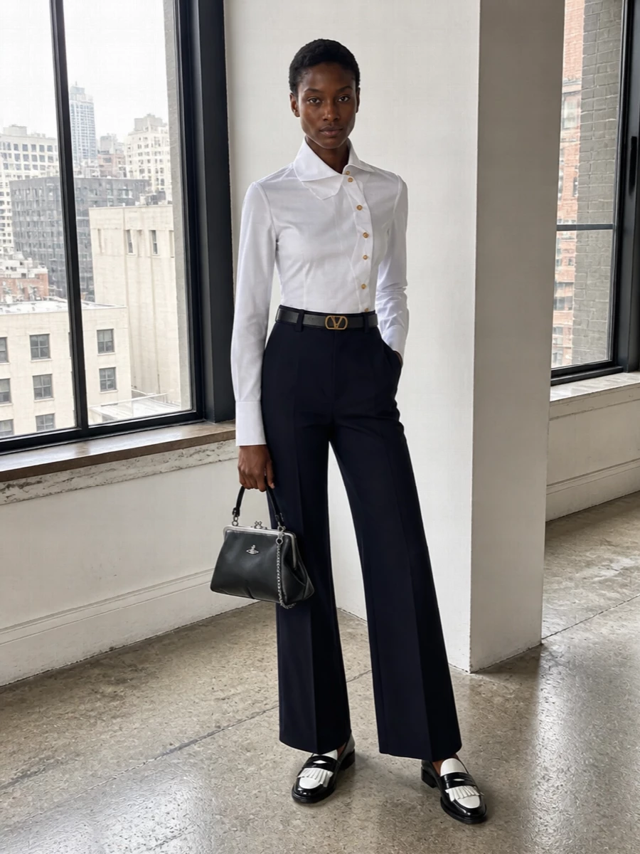 Vivienne westwood white shirt navy tailored trousers