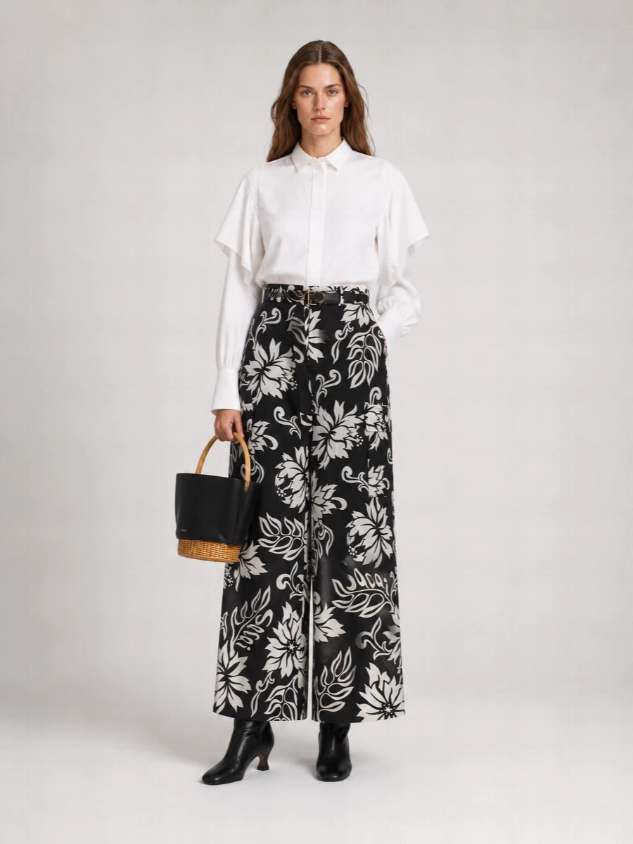 Sacai Belted High Waist Floral Print Trousers