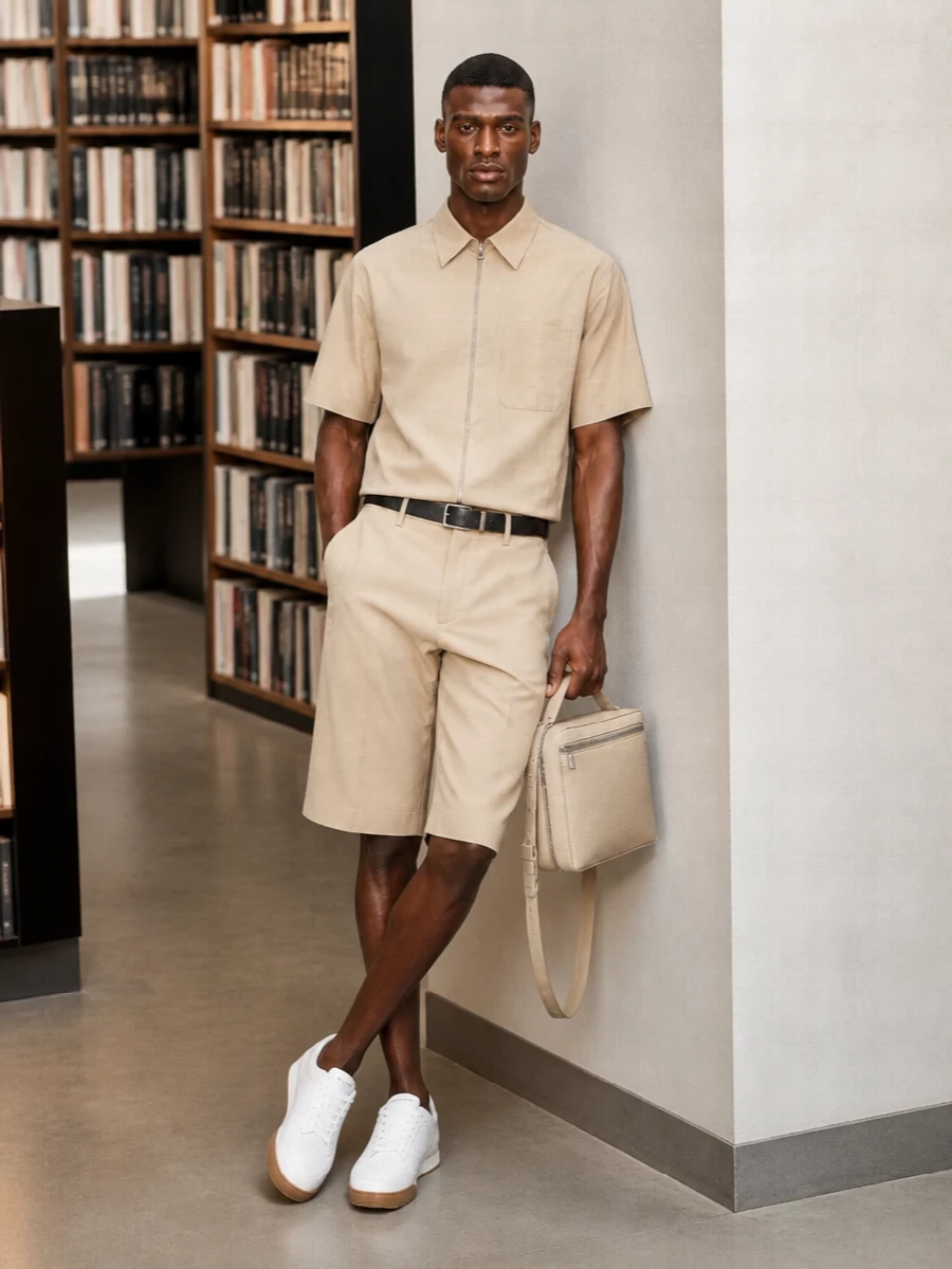 Givenchy beige shirt bermuda shorts white sneakers