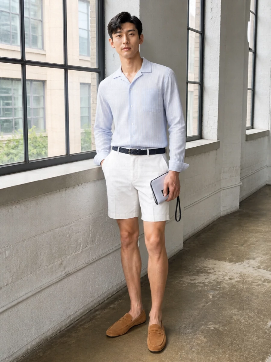 Dolce gabbana white shorts striped shirt loafers