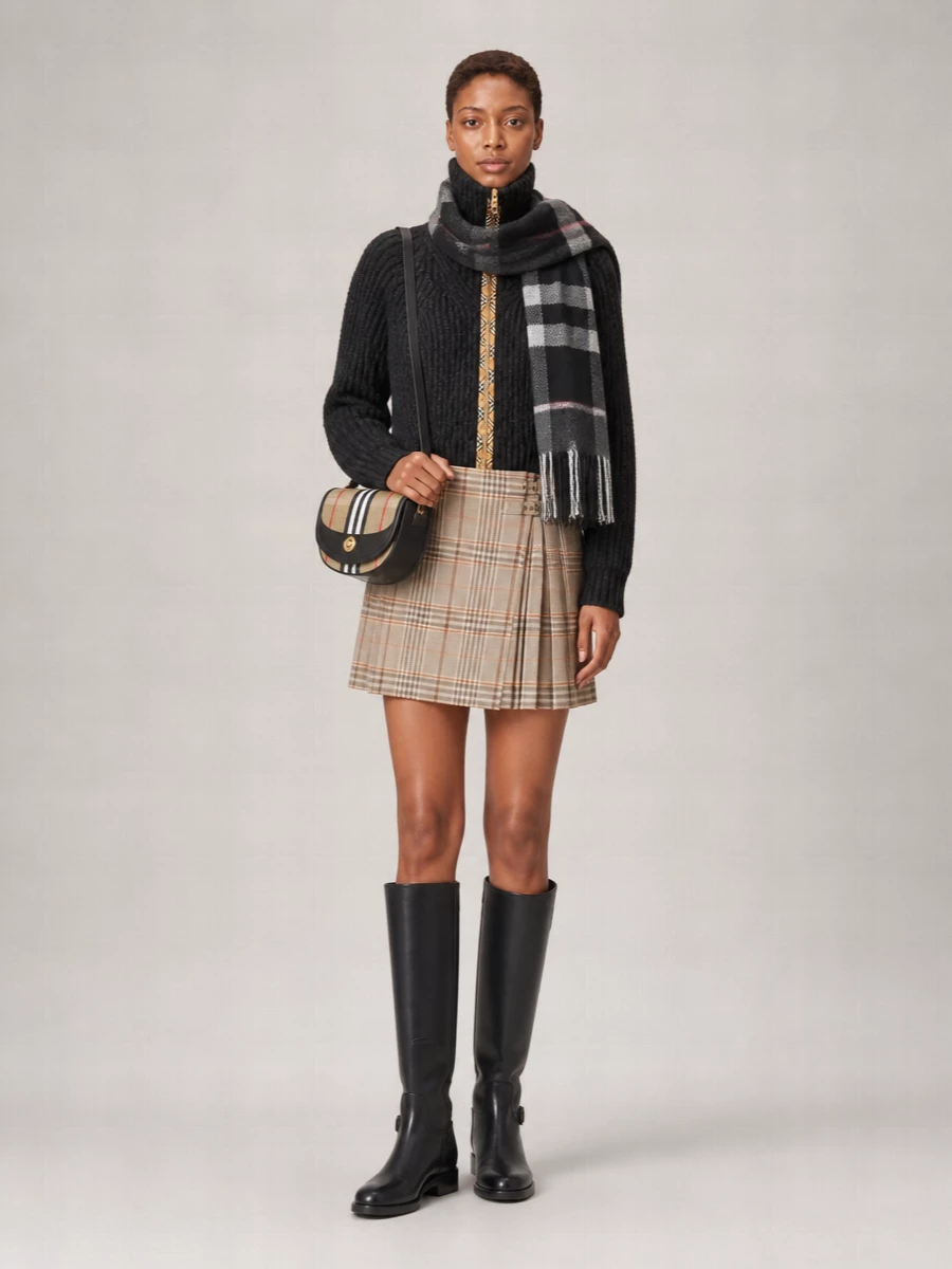 Burberry alpaca wool ribbed high neck zip cardigan