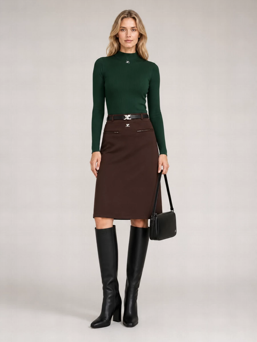 Courrèges Ribbed Turtleneck Short-Sleeve Knitted Top