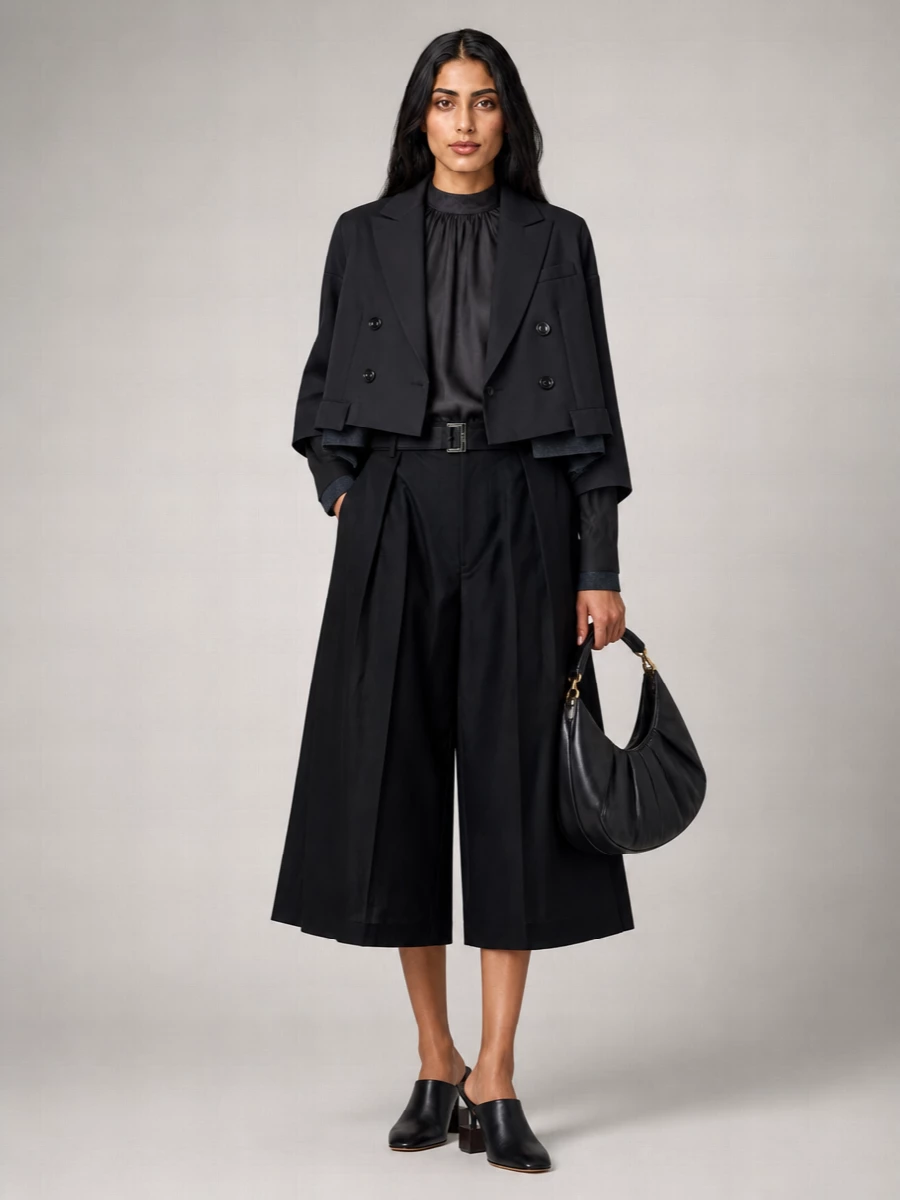 Sacai Double-Breasted Cropped Blazer