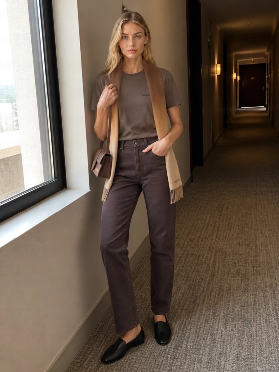 Jacquemus brown tee loulou studio jeans outfit