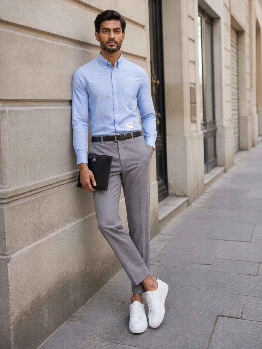 Thom browne oxford shirt grey cropped trousers
