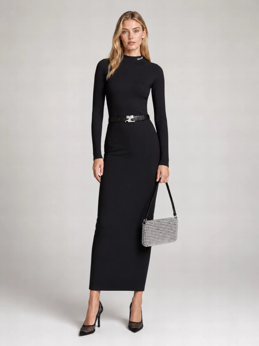 Alexander Wang High-Neck Long-Sleeve Midi Dress