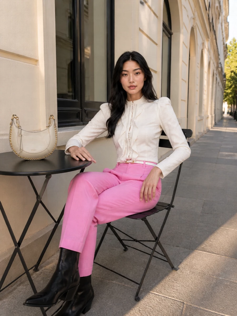Isabel marant pink trousers ivory blouse outfit