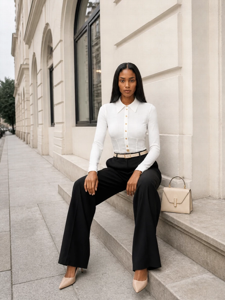 Elisabetta franchi bodysuit black wide leg trousers