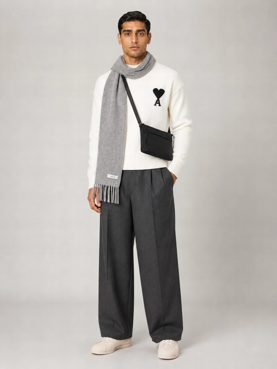 Ami Paris Virgin Wool Logo-Intarsia Crewneck Sweater