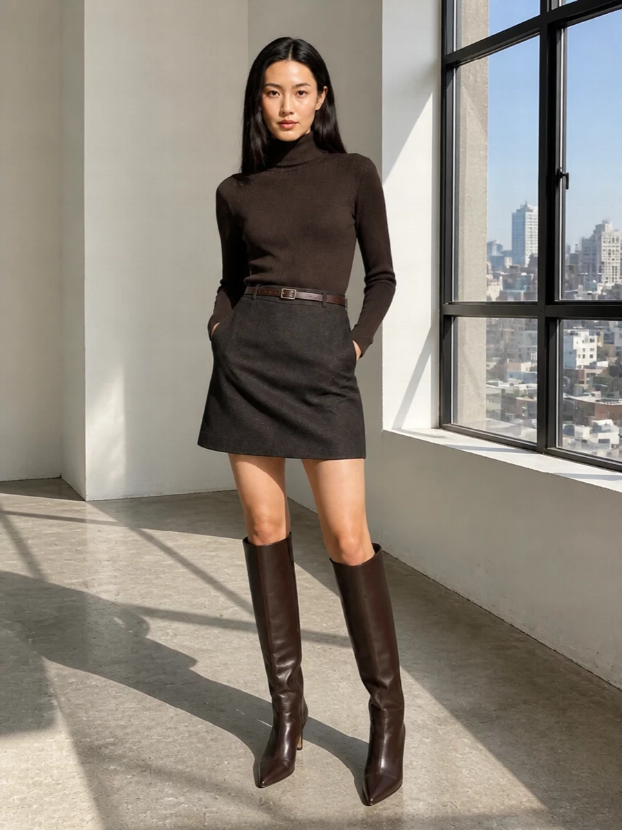 Max mara mini skirt chocolate knit boots