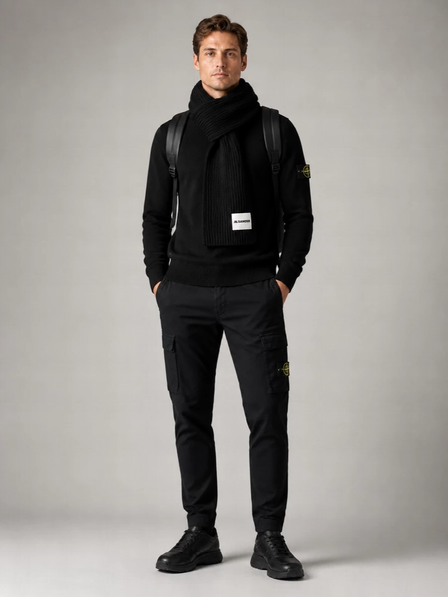 Stone Island Virgin Wool Ribbed Crew Neck Sweater