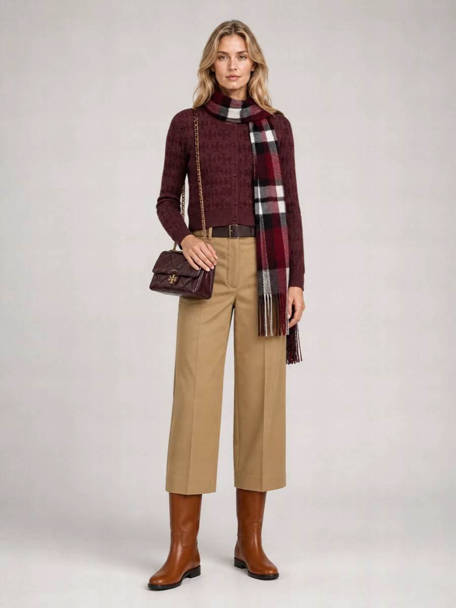 Burberry Embroidered Check Cashmere Scarf