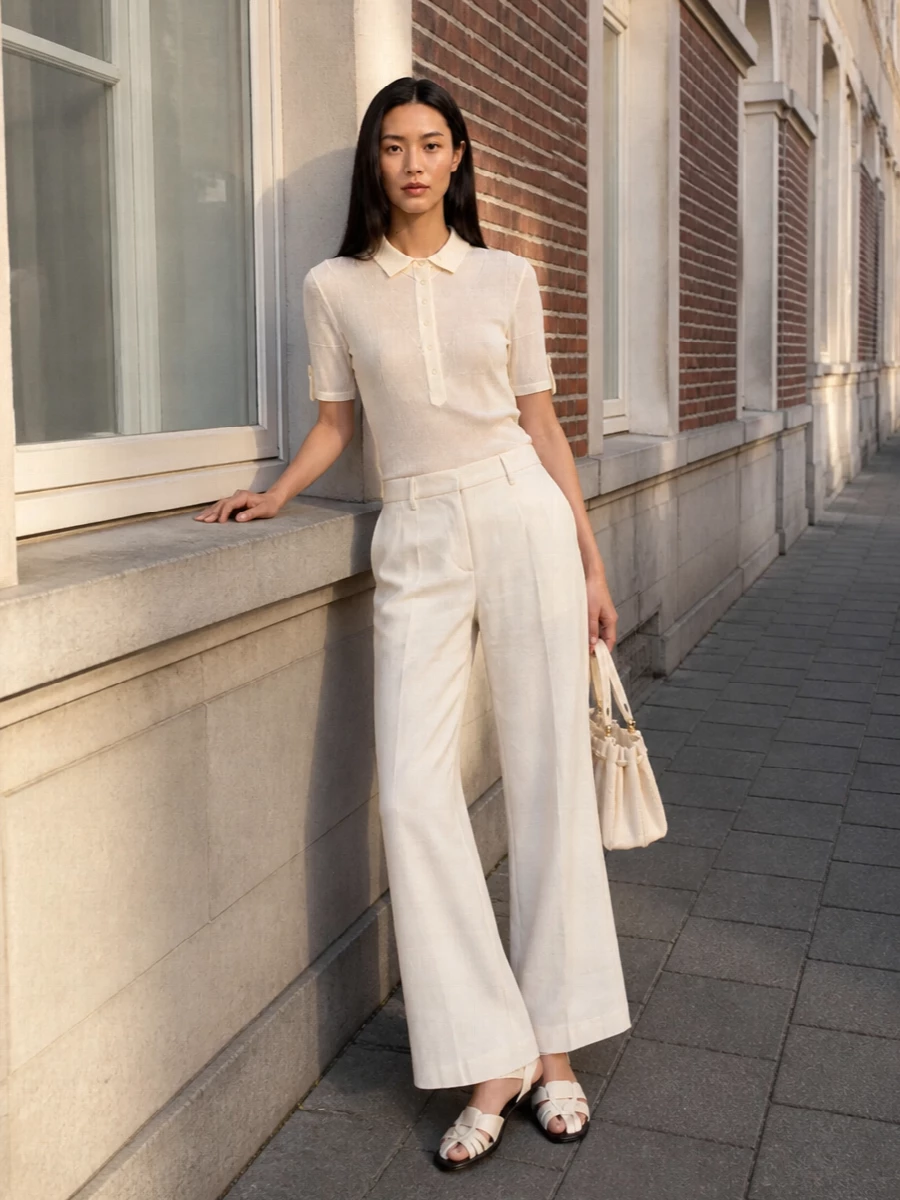 Paloma wool sheer polo ivory wide leg outfit