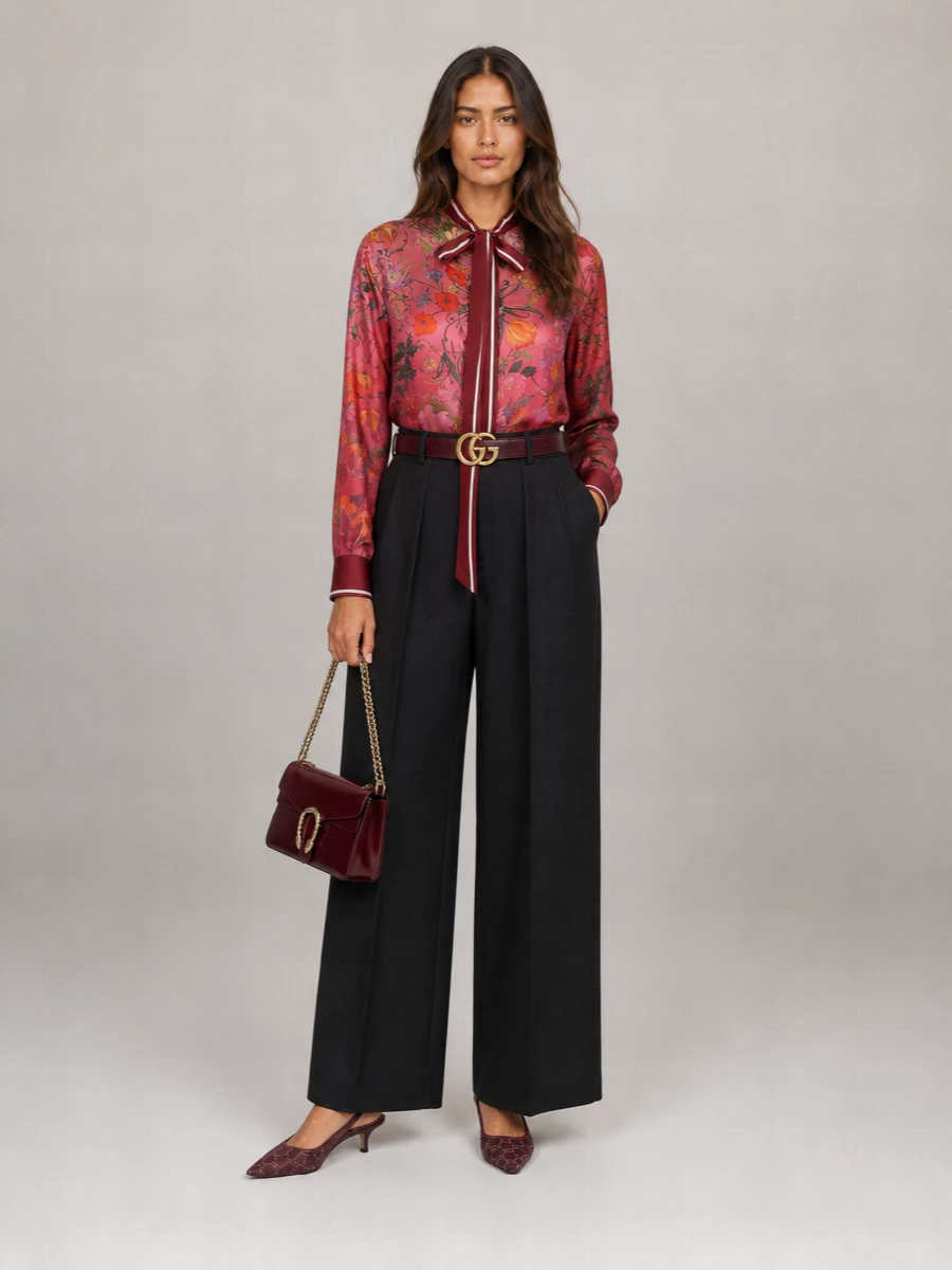 Gucci Silk Floral-Print Long-Sleeve Shirt