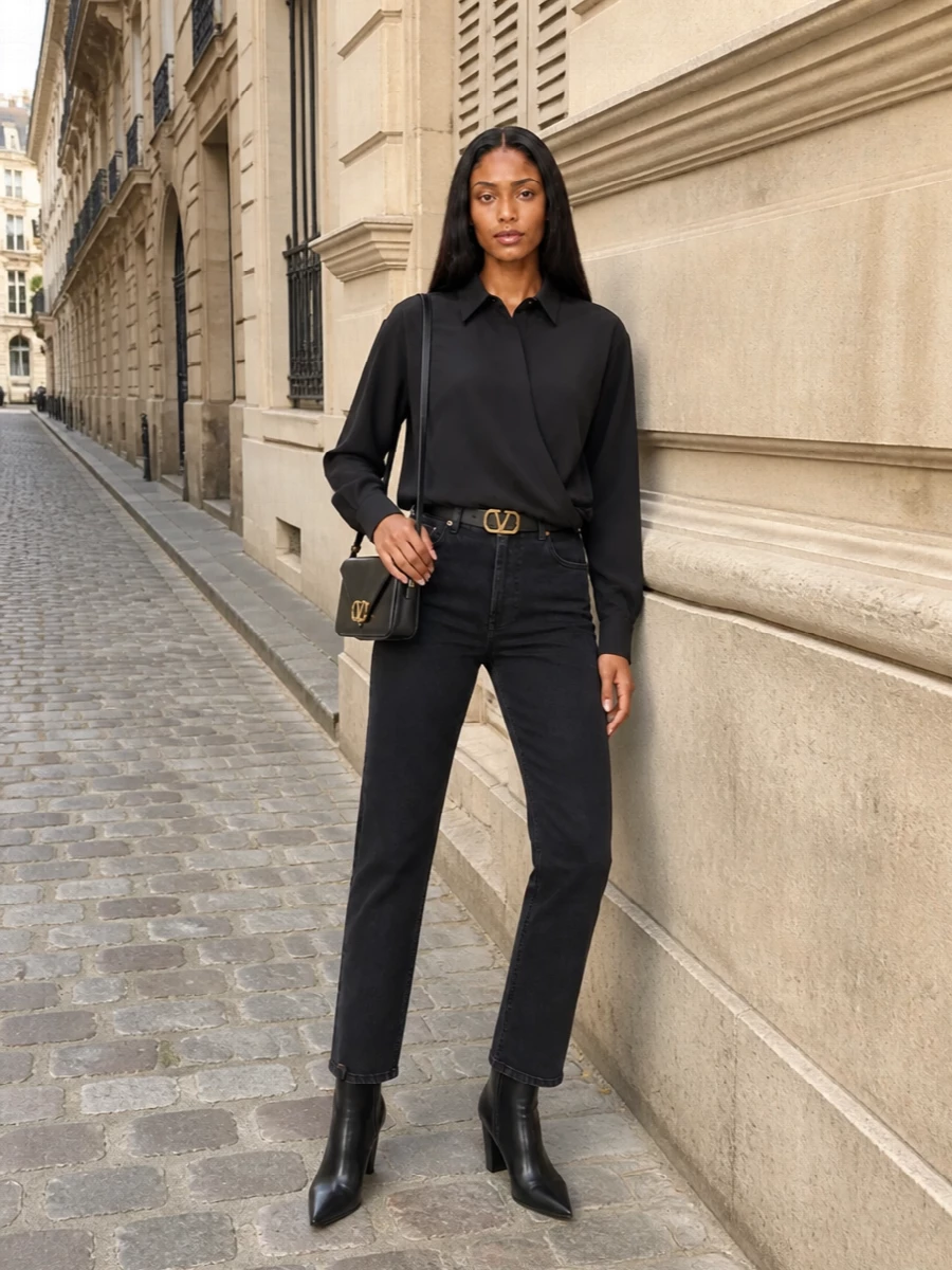 Valentino black jeans tailored shirt ankle boots