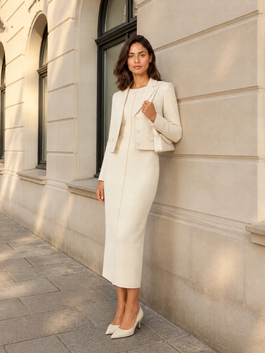 Ami paris buttercream dress blazer outfit