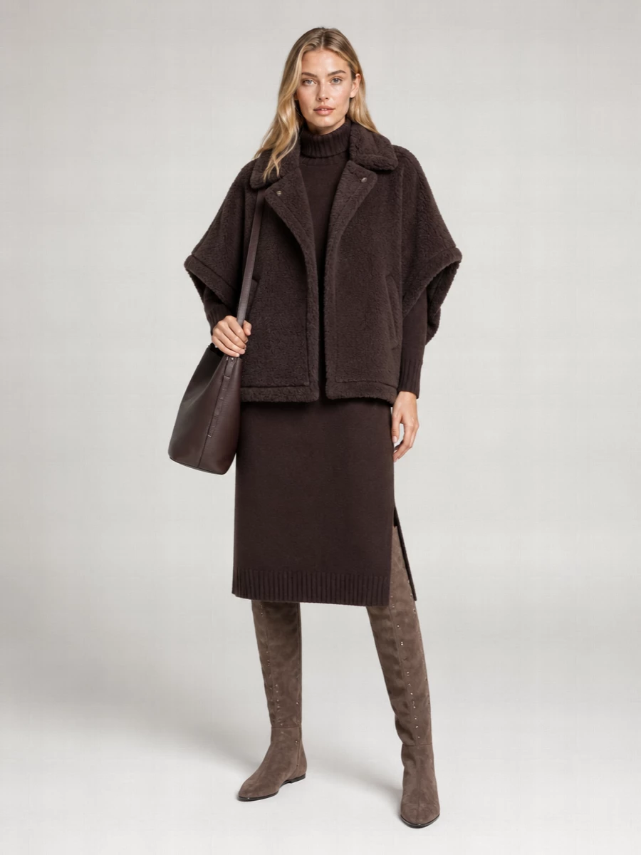 Max Mara Silk Alpaca Virgin Wool Cape Coat