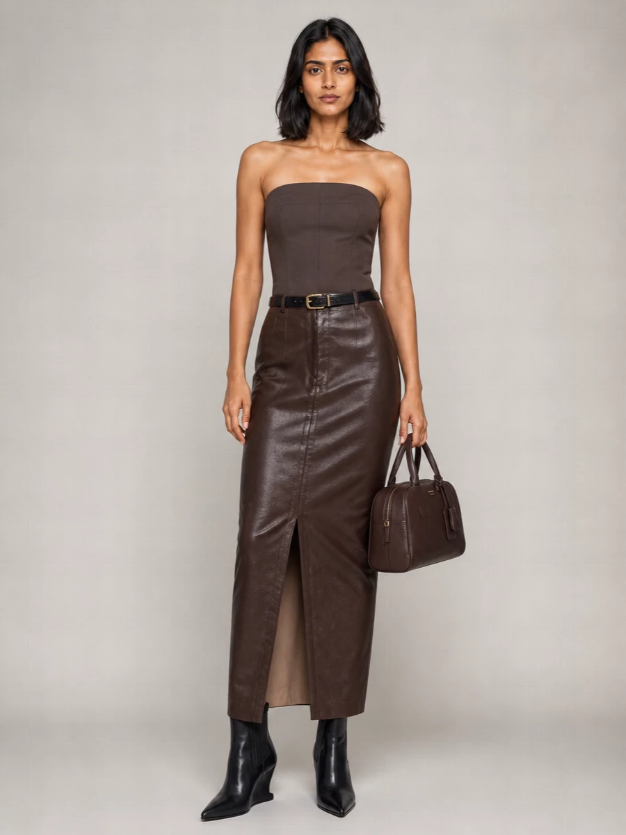 Rick Owens Leather Textured Panelled High-Rise Slim-Fit Maxi Skirt