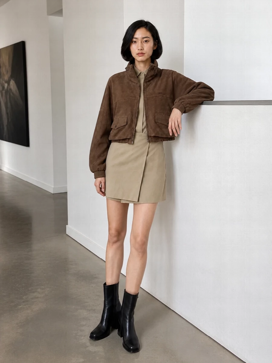 Loewe utility jacket beige shirt dress outfit