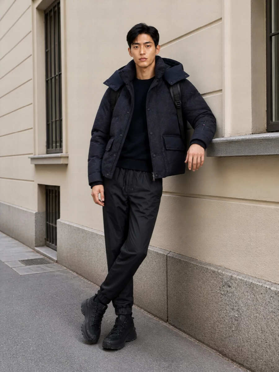 Moncler grenoble navy down jacket jogger outfit