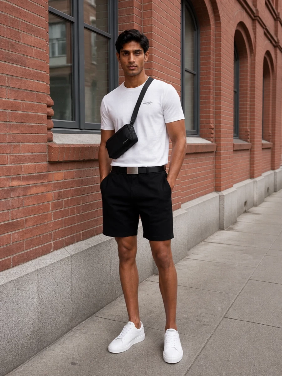 Givenchy white tee black shorts sneakers outfit