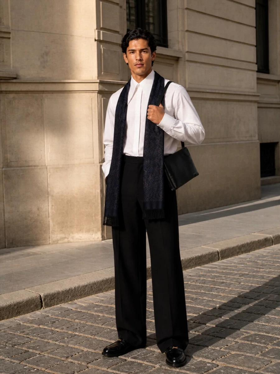 Moschino 70s collar shirt black tailored trousers
