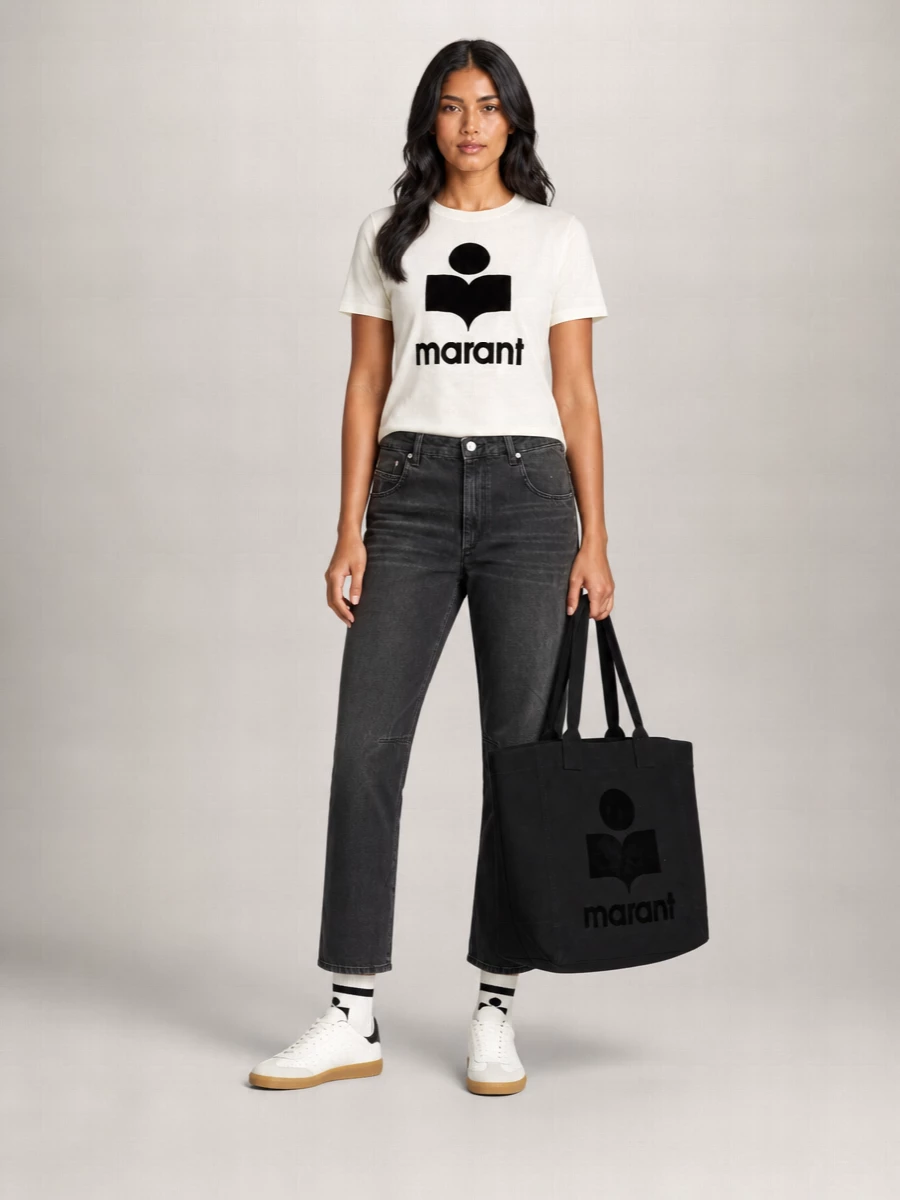 Isabel Marant Etoile Linen Logo Print Short Sleeve T-Shirt