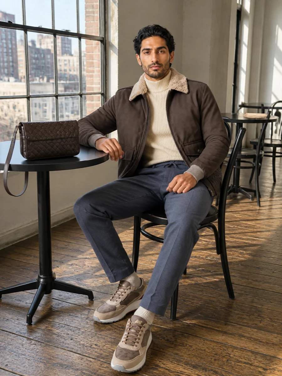 Brunello cucinelli bomber wool trousers sneakers